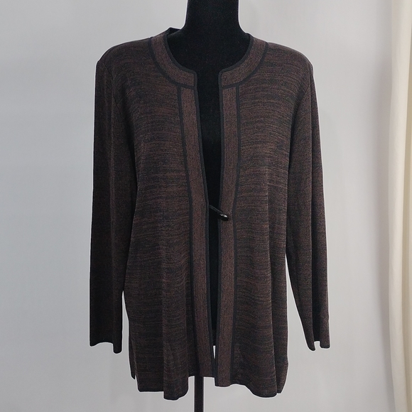 Misook Sweaters - Women's Open Front Brown Marled Cardigan Sweater